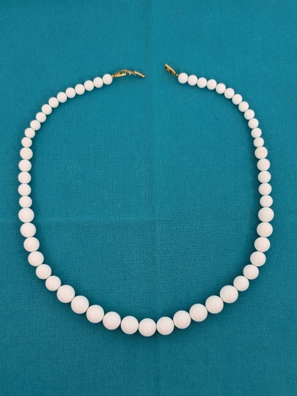 Vintage Signed Napier White Graduated Bead Necklace (Late 1980s) 22 Inch